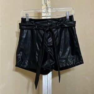Black Faux Leather Women Shorts